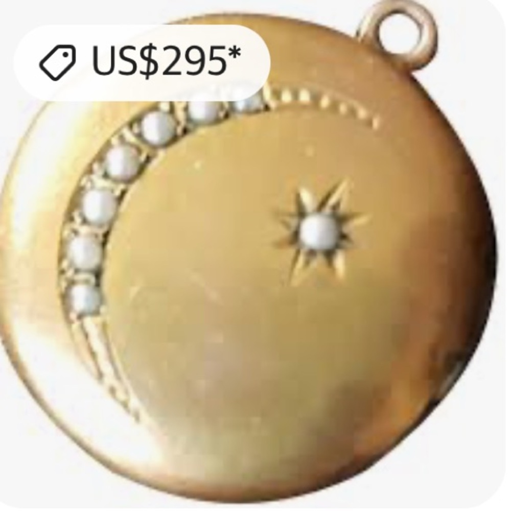🖤Antique Victorian Crescent Moon Star Paste Yellow Gold Filled Pendant Locket - Picture 15 of 15